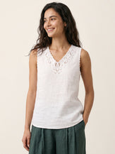 100% Linen Paisley Cutwork V Neck Tank WAVERLY by LINTICO