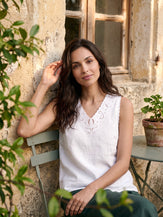 100% Linen Paisley Cutwork V Neck Tank WAVERLY by LINTICO