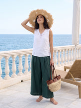 100% Linen Paisley Cutwork V Neck Tank WAVERLY by LINTICO