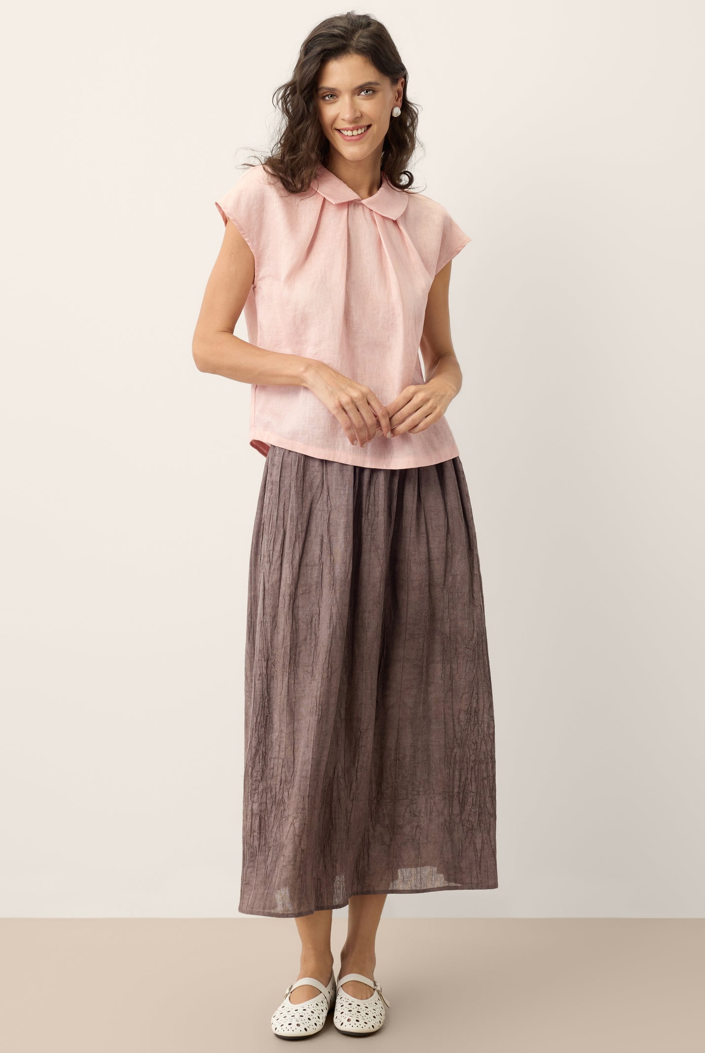 100% Linen Peter-Pan Collar Pintuck Top MIRIAM by LINTICO for women