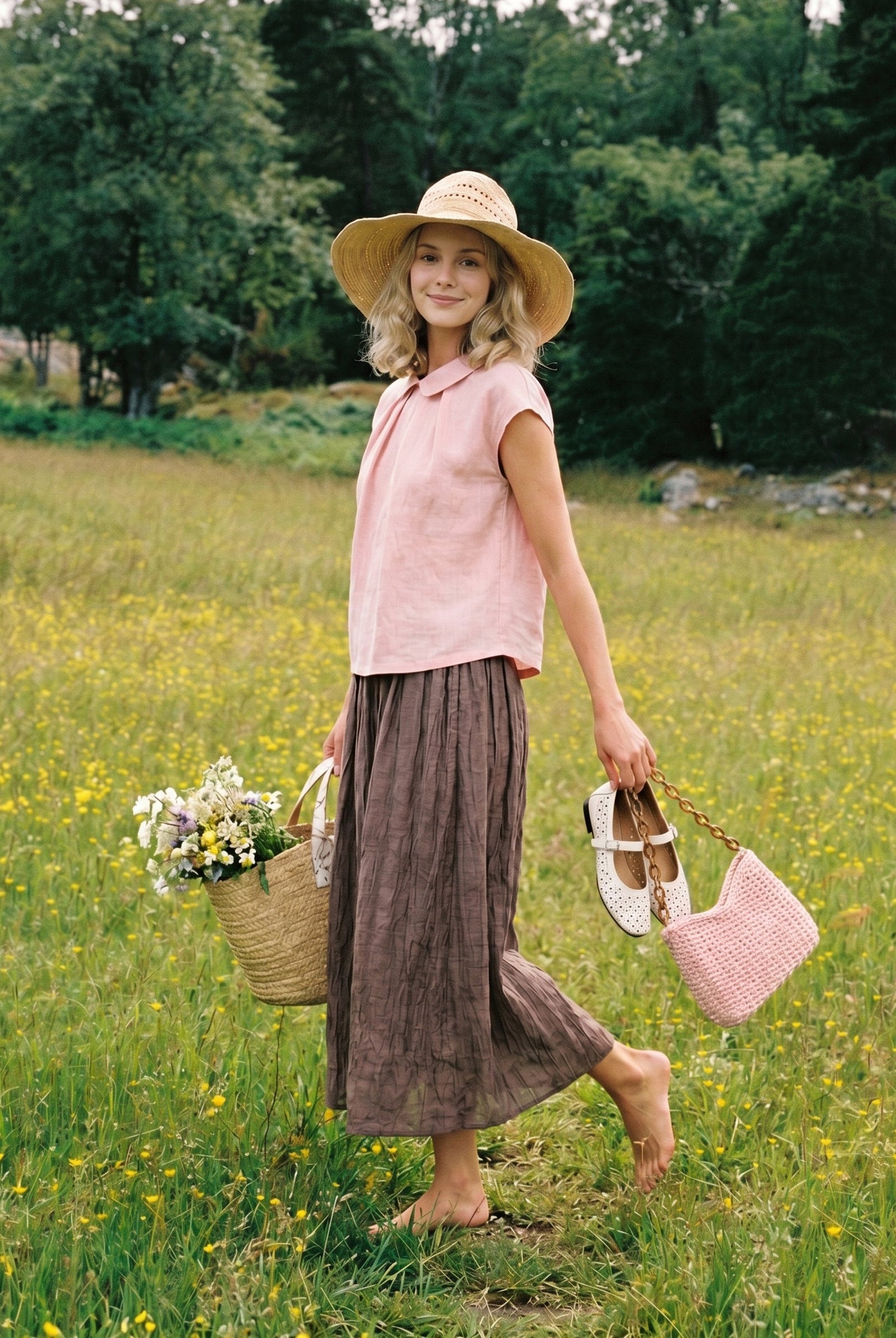 100% Linen Peter-Pan Collar Pintuck Top MIRIAM by LINTICO for women