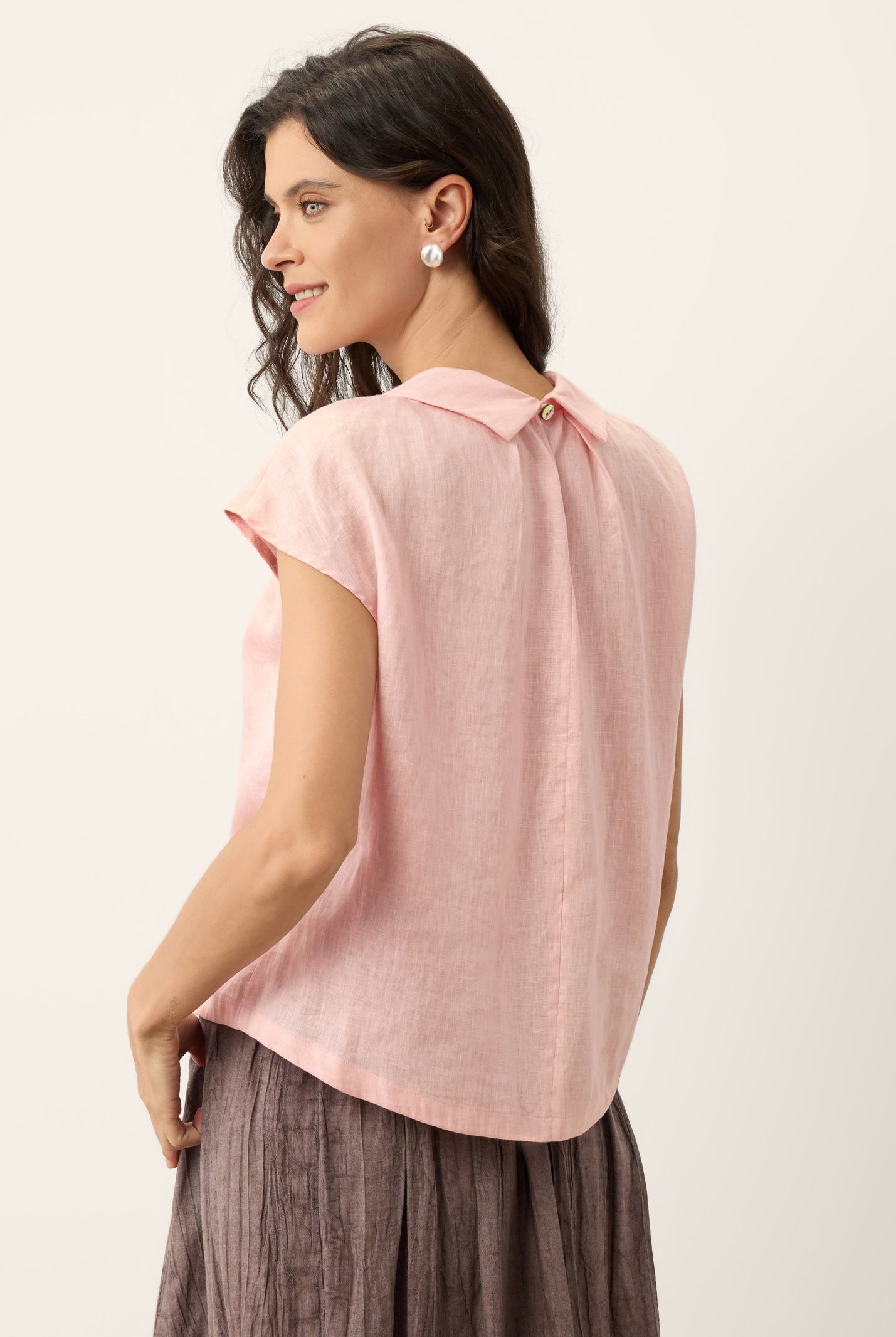 100% Linen Peter-Pan Collar Pintuck Top MIRIAM by LINTICO for women