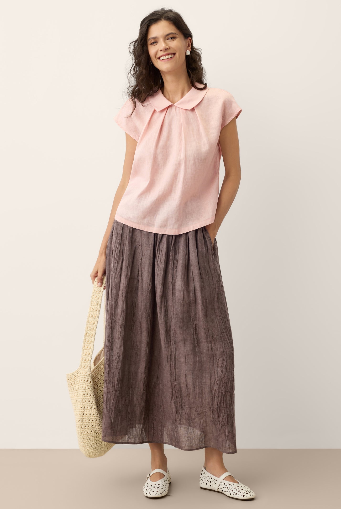 100% Linen Peter-Pan Collar Pintuck Top MIRIAM by LINTICO for women