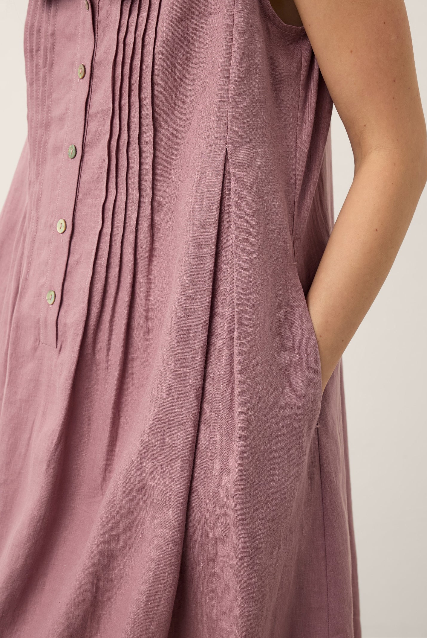100% Linen Peter Pan Collar Pintuck Midi Dress LIANNA by LINTICO for women