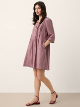 100% Linen Pintuck Puff Sleeve Mini Dress LENORA by LINTICO for women