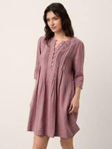 100% Linen Pintuck Puff Sleeve Mini Dress LENORA by LINTICO for women