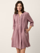 100% Linen Pintuck Puff Sleeve Mini Dress LENORA by LINTICO for women
