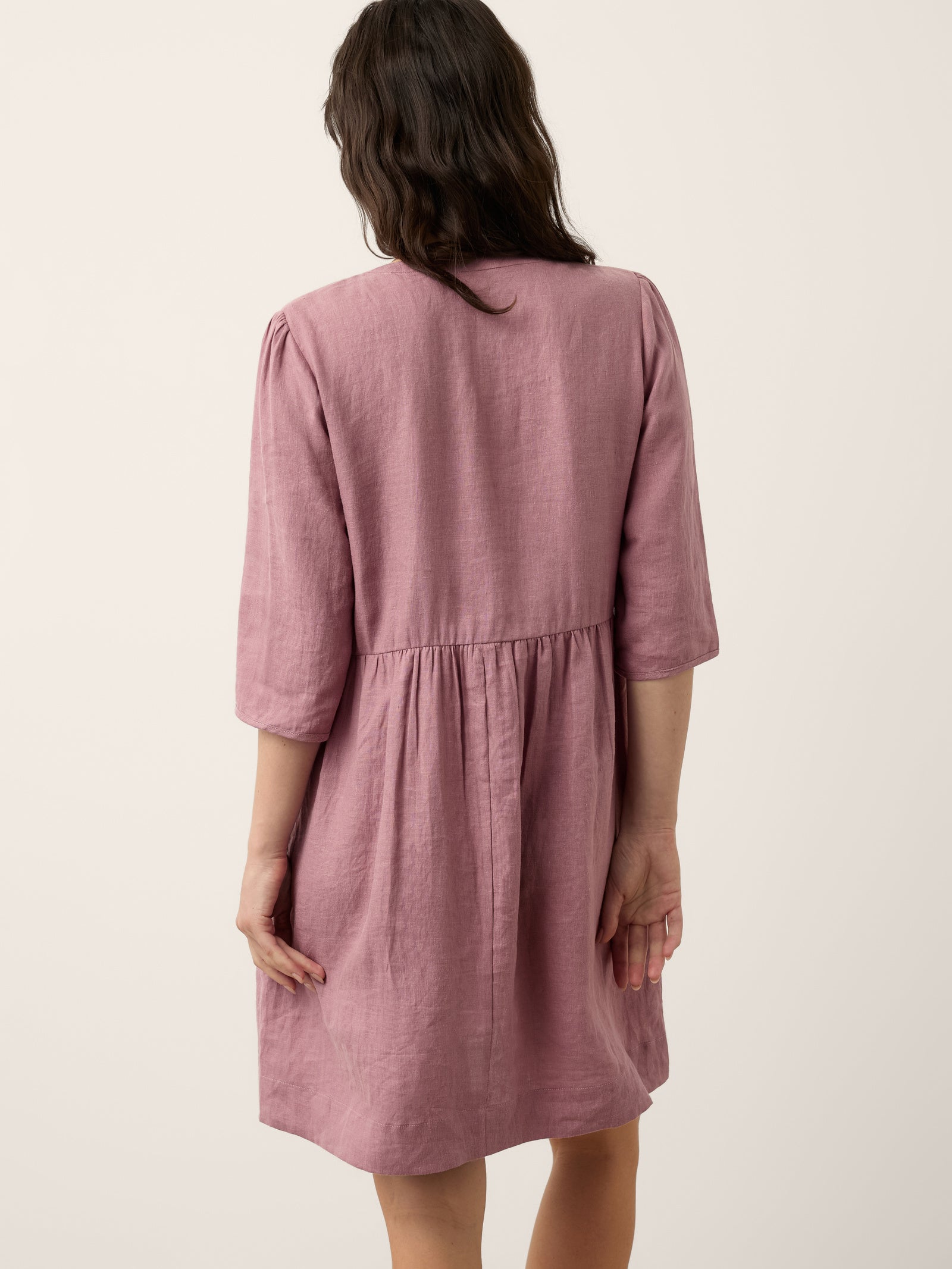 100% Linen Pintuck Puff Sleeve Mini Dress LENORA by LINTICO for women