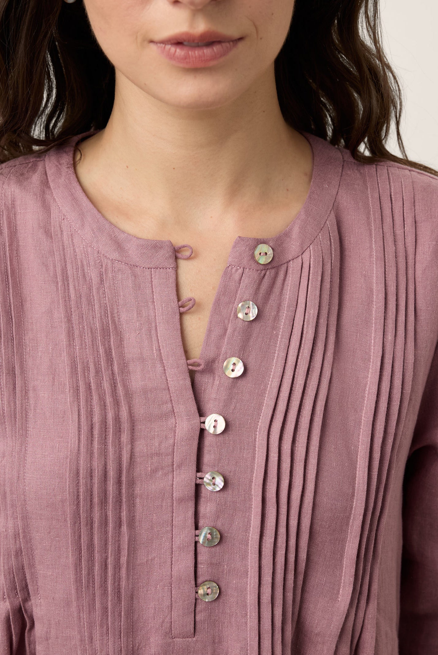100% Linen Pintuck Puff Sleeve Mini Dress LENORA by LINTICO for women
