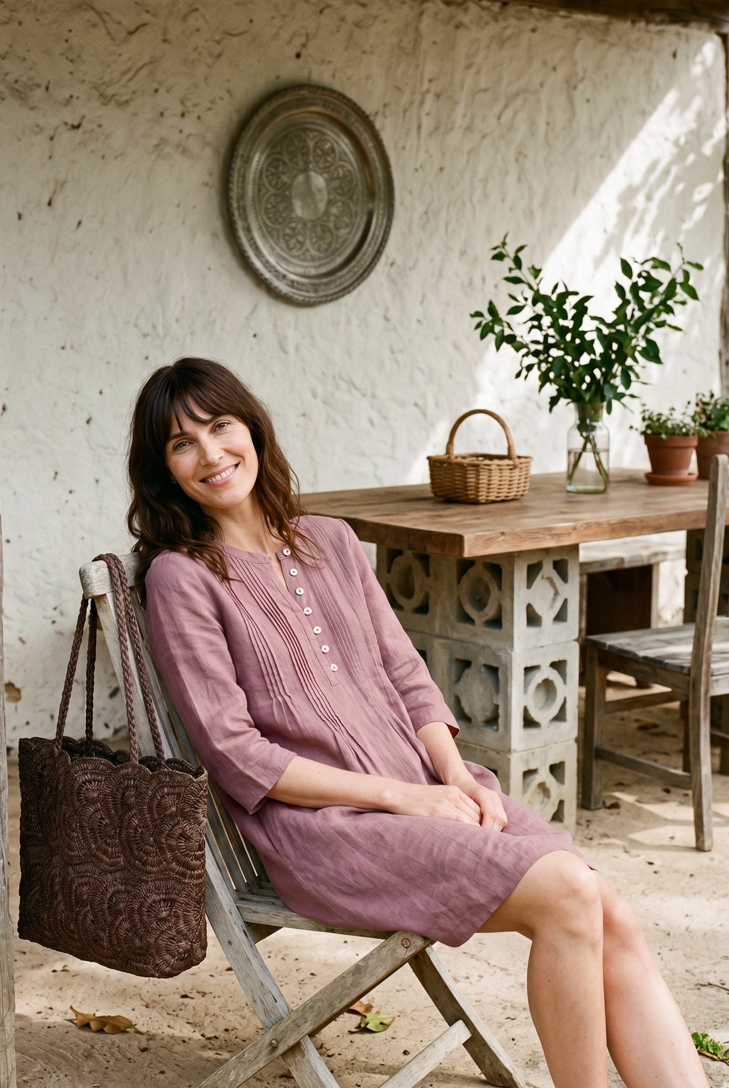 100% Linen Pintuck Puff Sleeve Mini Dress LENORA by LINTICO for women