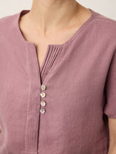 100% Linen Pintuck Shell Button Top ISOBEL by LINTICO