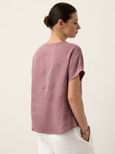 100% Linen Pintuck Shell Button Top ISOBEL by LINTICO