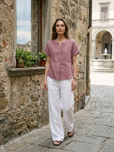100% Linen Pintuck Shell Button Top ISOBEL by LINTICO
