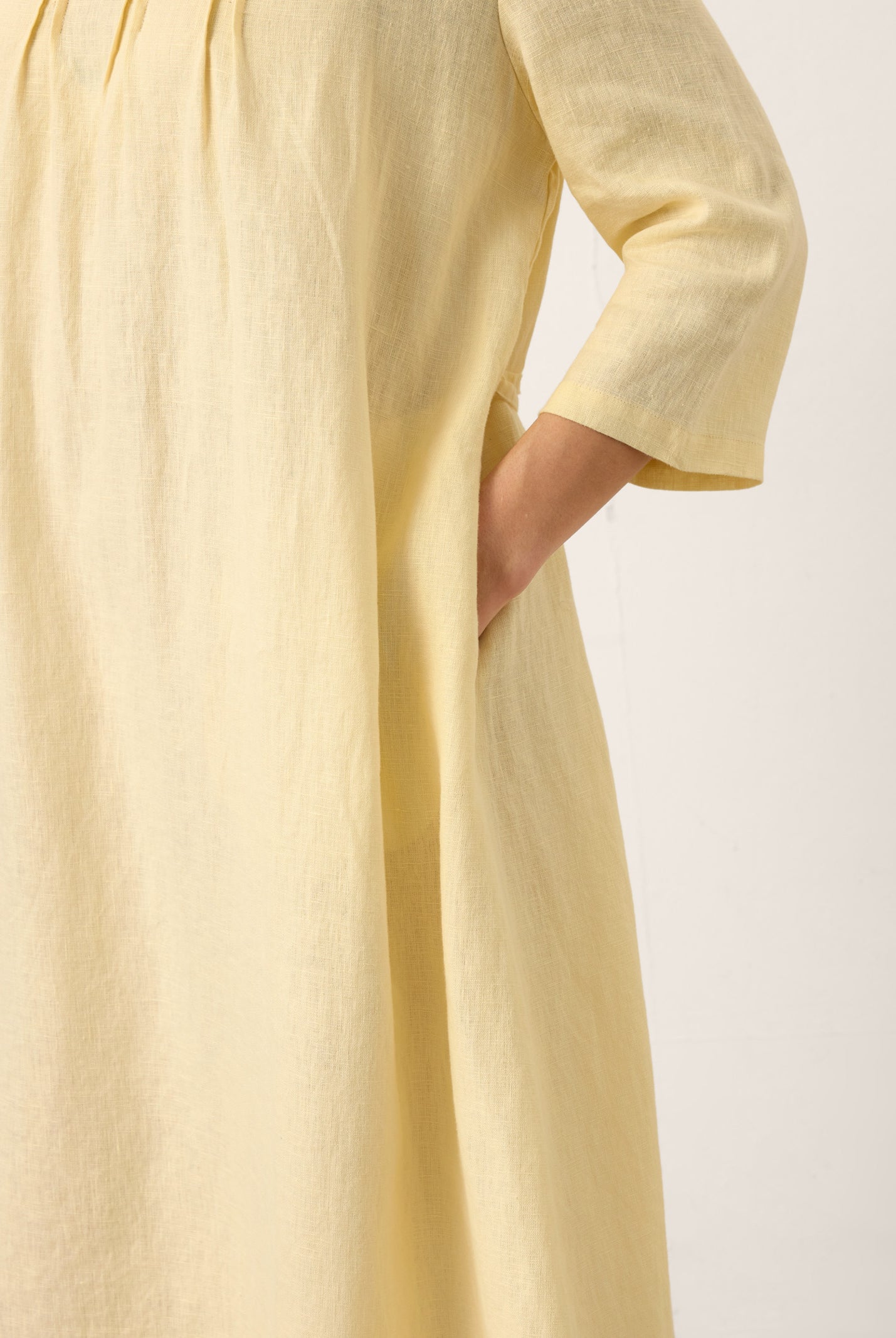 100% Linen Pintucked Embroidered Adjustable Belt Tiered Midi Dres VERENA by LINTICO for women
