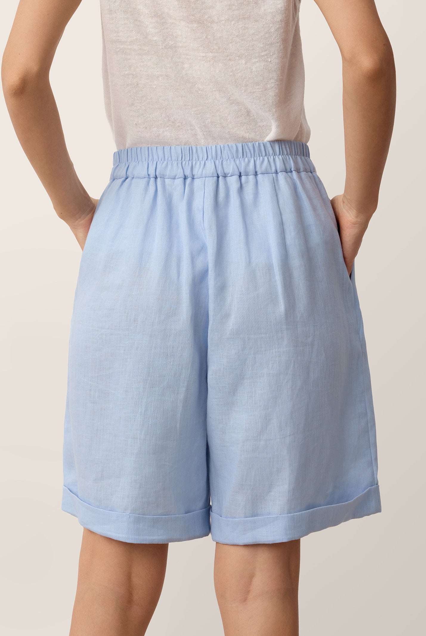 100% Linen Pleated Cuffed Shorts IRISSA by LINTICO for women