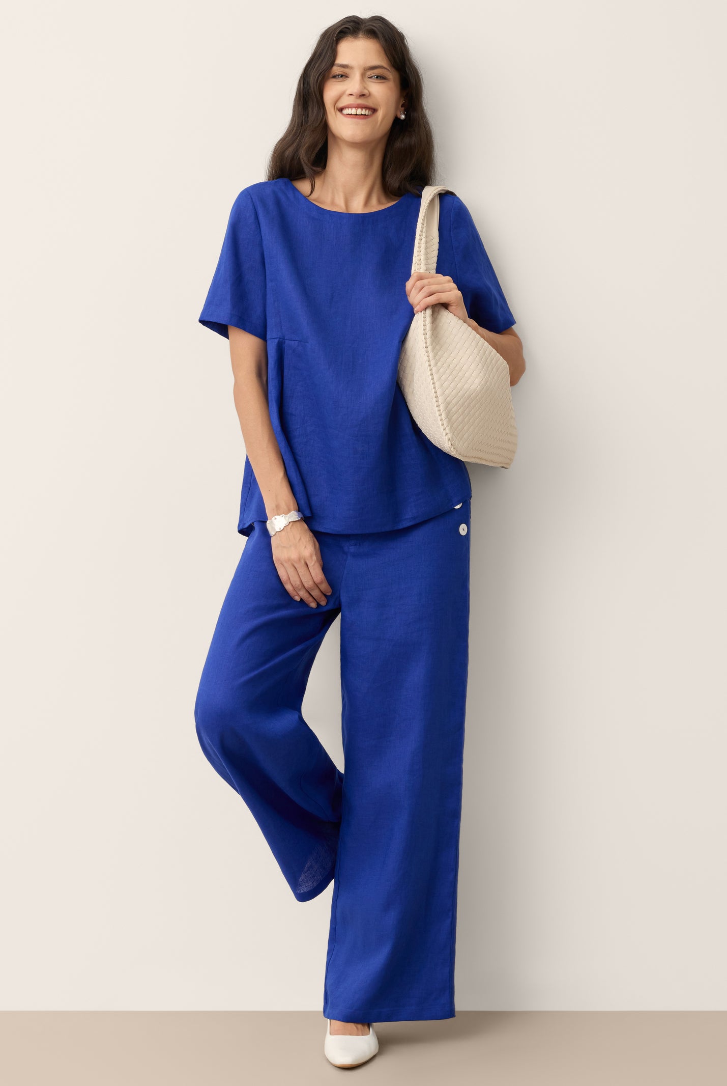 100% Linen Pleated Waist Relaxed Overtop FABIENNE by LINTICO for women