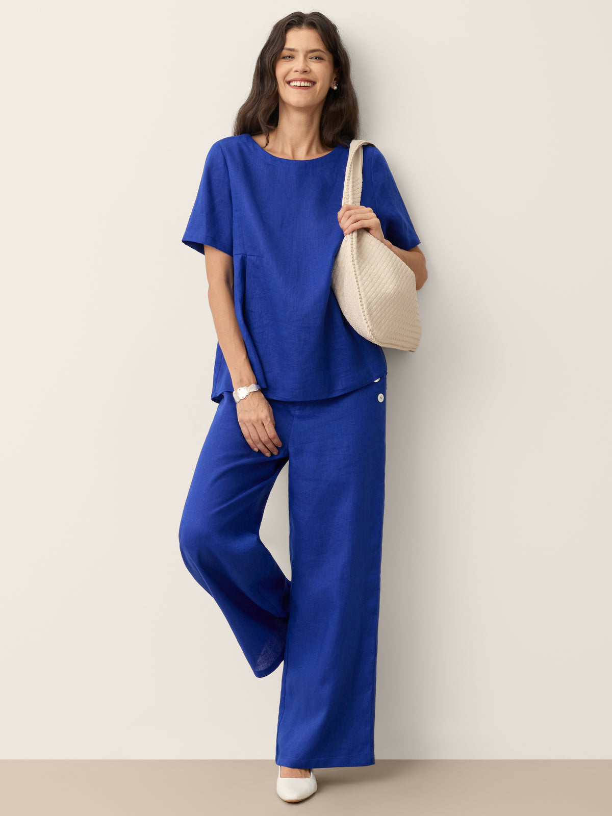 100% Linen Pleated Waist Relaxed Overtop FABIENNE by LINTICO for women