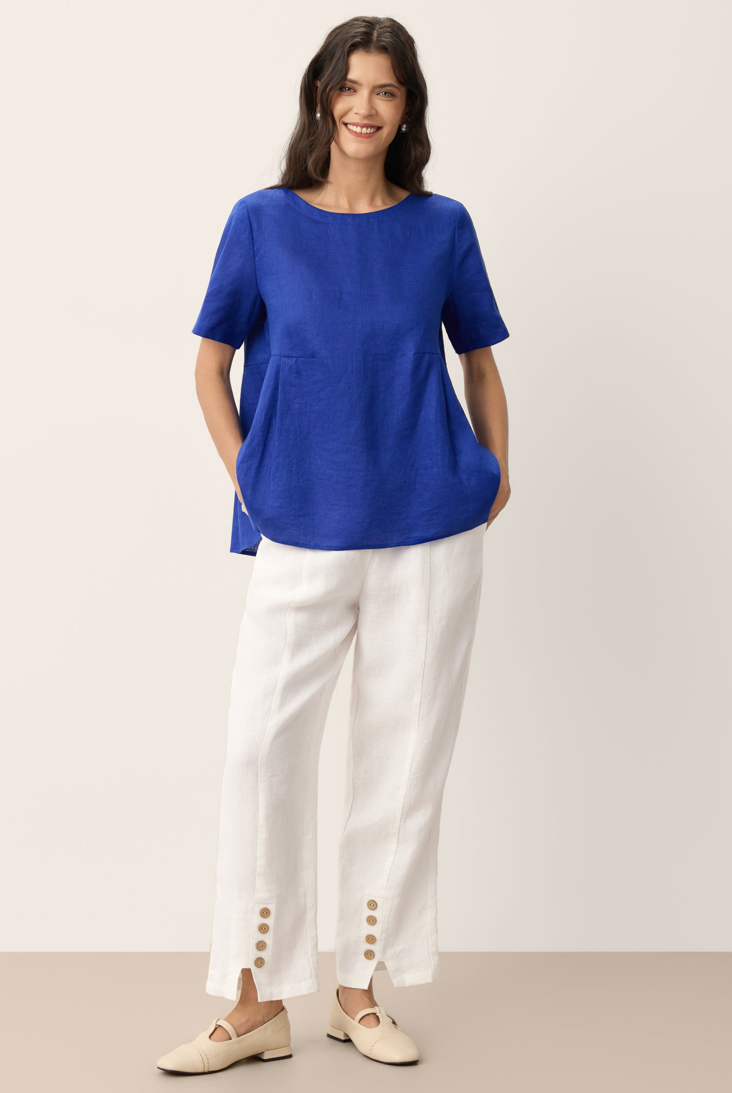 100% Linen Pleated Waist Relaxed Overtop FABIENNE by LINTICO for women