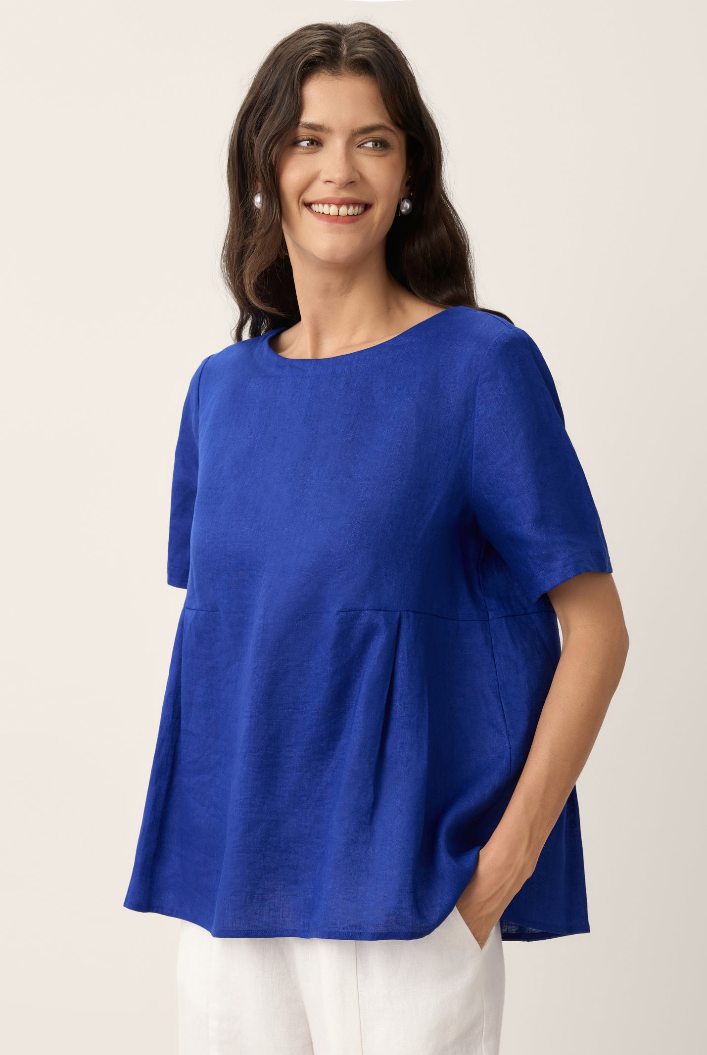 100% Linen Pleated Waist Relaxed Overtop FABIENNE by LINTICO for women