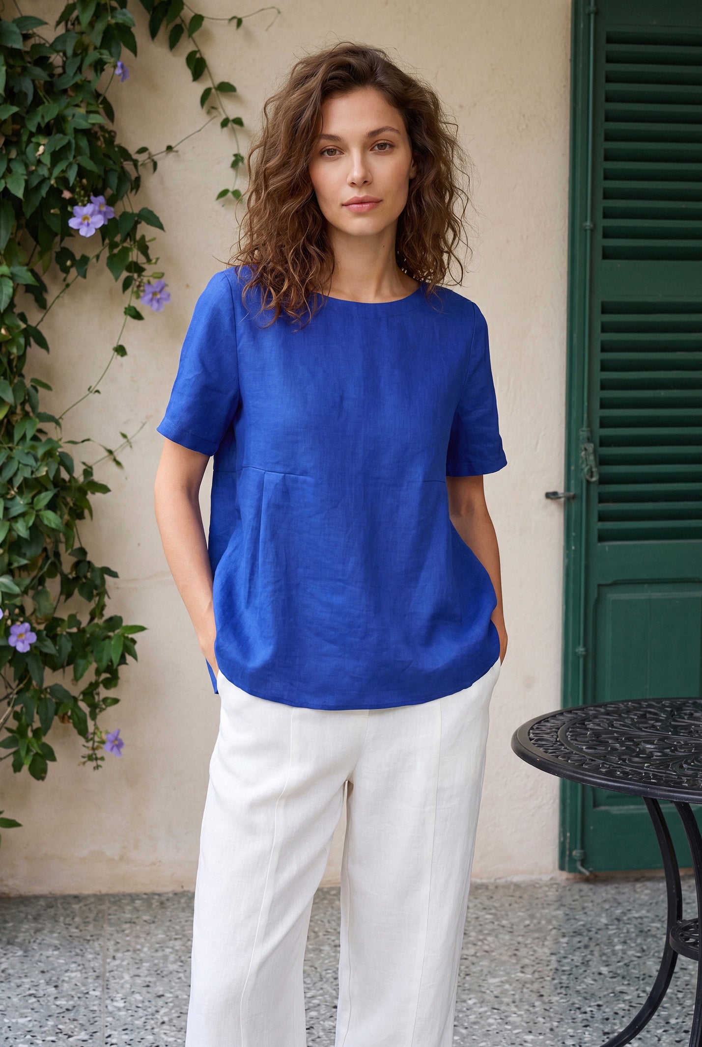 100% Linen Pleated Waist Relaxed Overtop FABIENNE by LINTICO for women