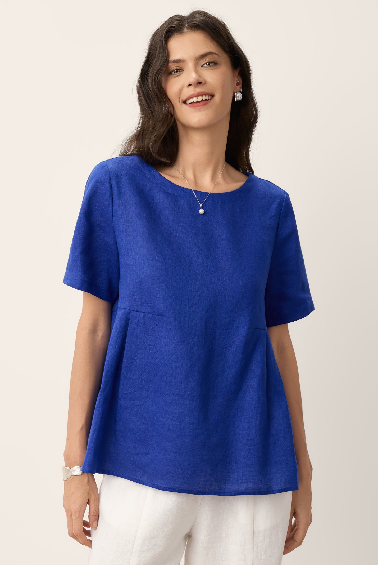 100% Linen Pleated Waist Relaxed Overtop FABIENNE by LINTICO for women