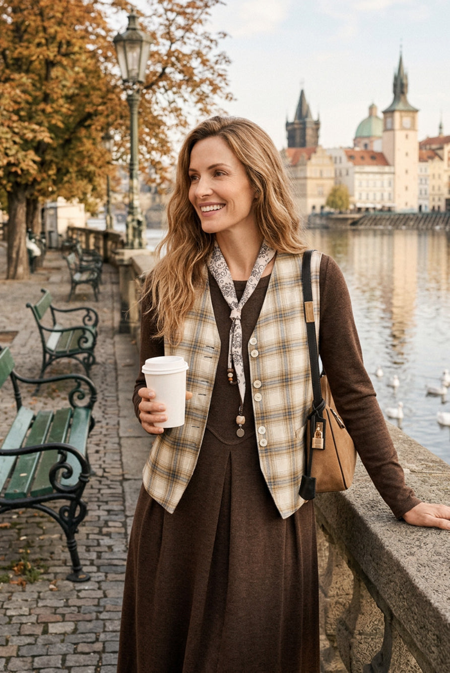 100% Linen Reversible Denim Texture Button Front Vest HARPER by LINTICO, product image 2 of 11
