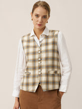 100% Linen Reversible Denim Texture Button Front Vest HARPER by LINTICO, fabric detail for women