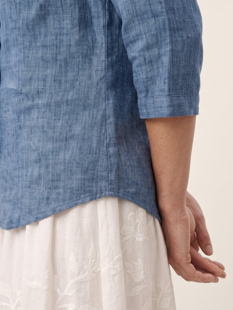 100% Linen Ruffle Placket V Neck Shirt RENATA by LINTICO