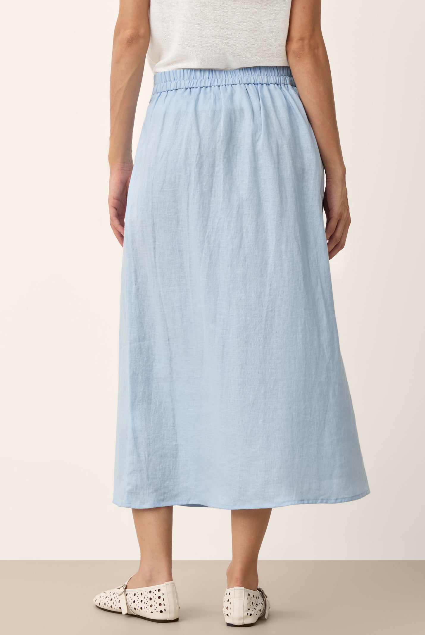 100% Linen Scalloped Waist Elasticated Back A-Line Skirt BRISEIS by LINTICO for women