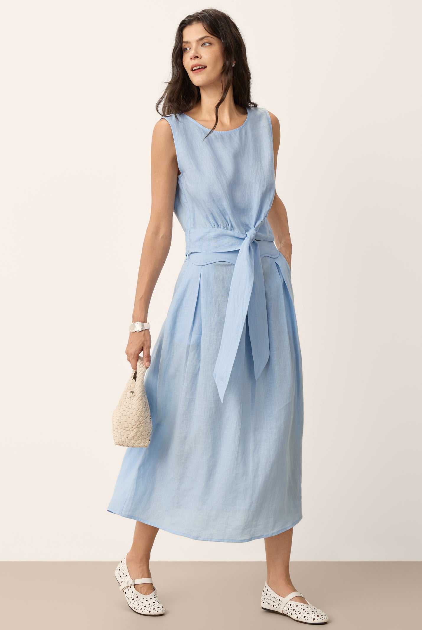100% Linen Scalloped Waist Elasticated Back A-Line Skirt BRISEIS by LINTICO for women