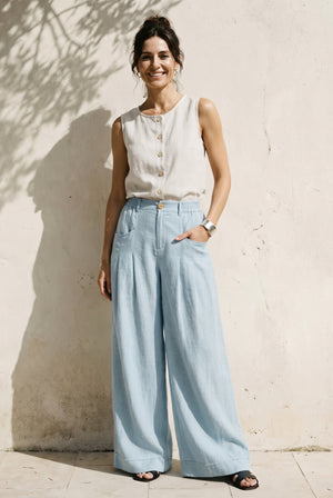 100% Linen Sculpted Pleat Elasticated Back Relaxed Pants VERIDIANA by LINTICO