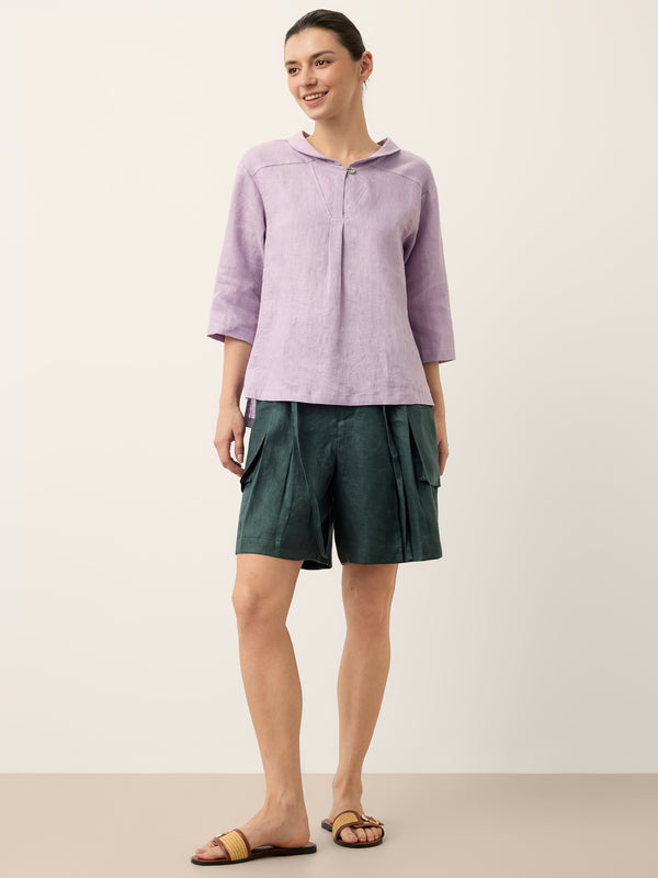 100% Linen Shawl V-Neck Half Sleeve Top JADE by LINTICO for women