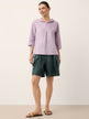 100% Linen Shawl V-Neck Half Sleeve Top JADE by LINTICO for women