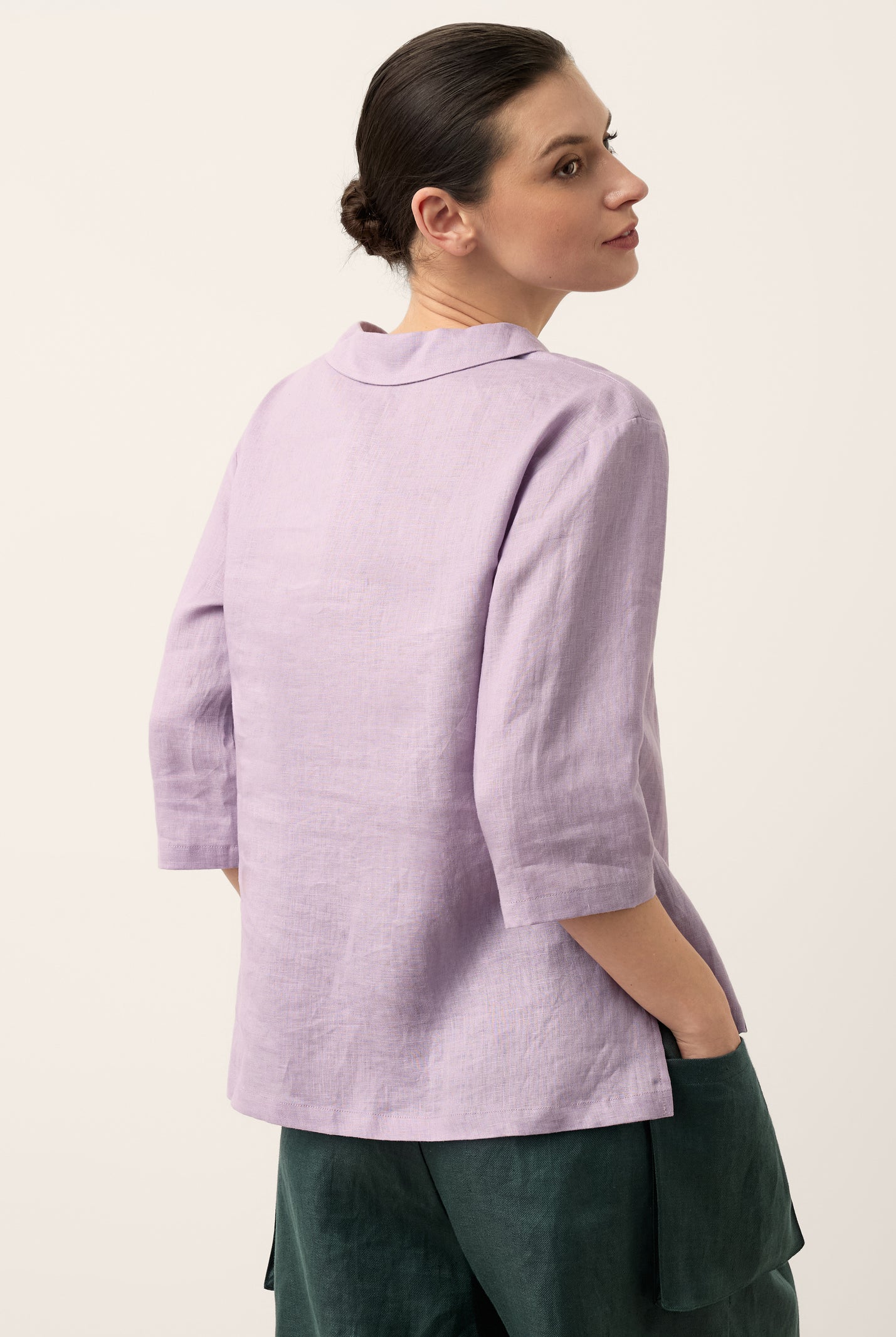 100% Linen Shawl V-Neck Half Sleeve Top JADE by LINTICO for women