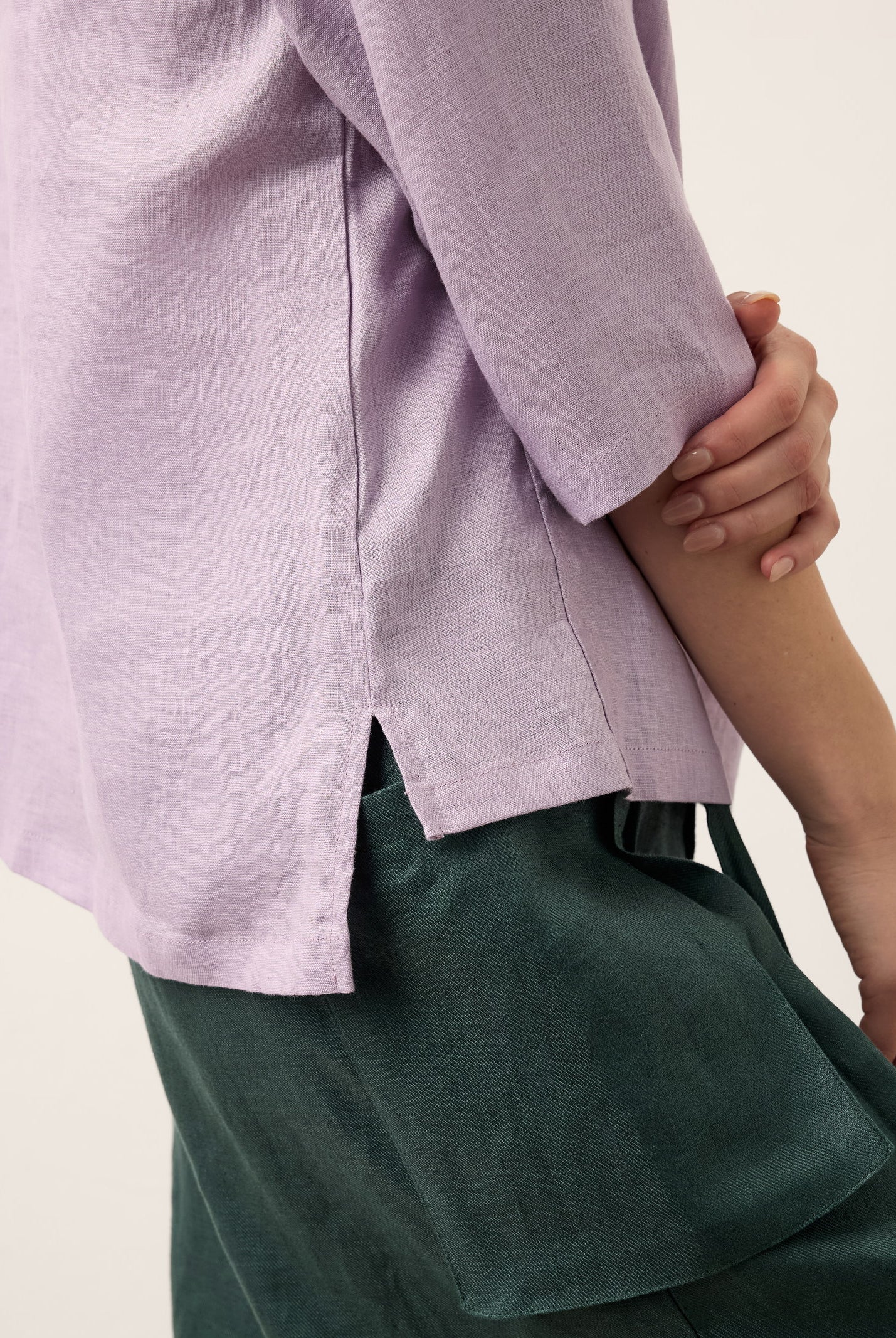 100% Linen Shawl V-Neck Half Sleeve Top JADE by LINTICO for women