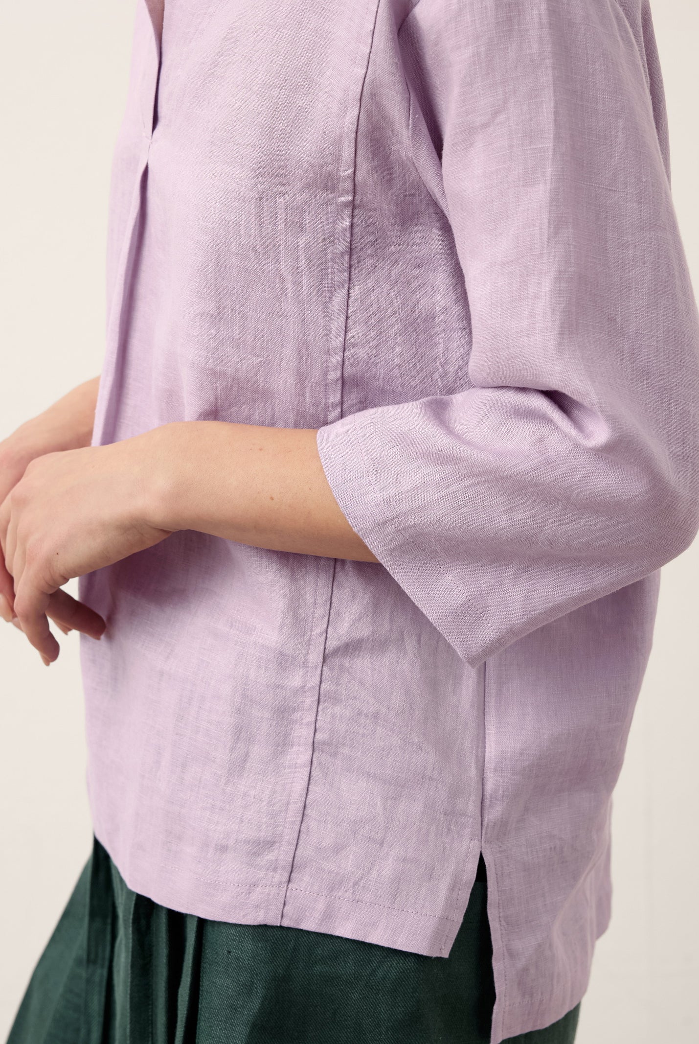 100% Linen Shawl V-Neck Half Sleeve Top JADE by LINTICO for women