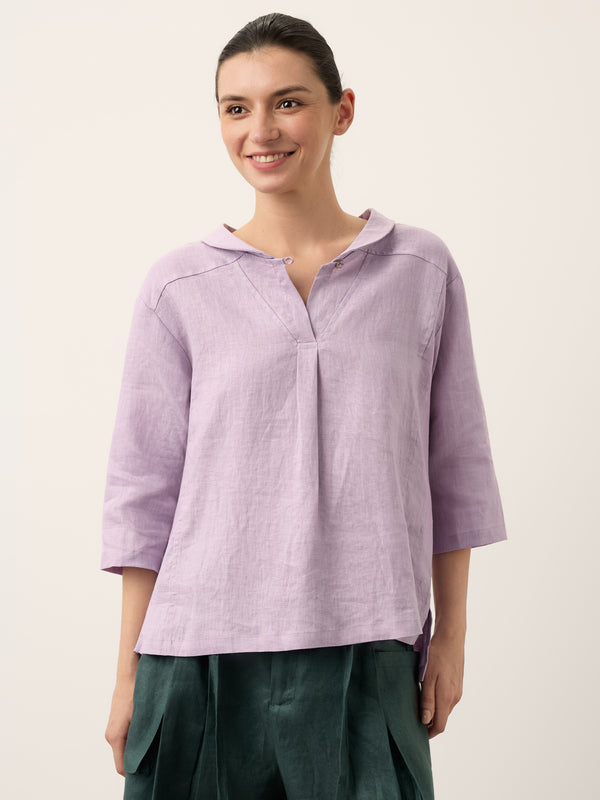 100% Linen Shawl V-Neck Half Sleeve Top JADE by LINTICO for women