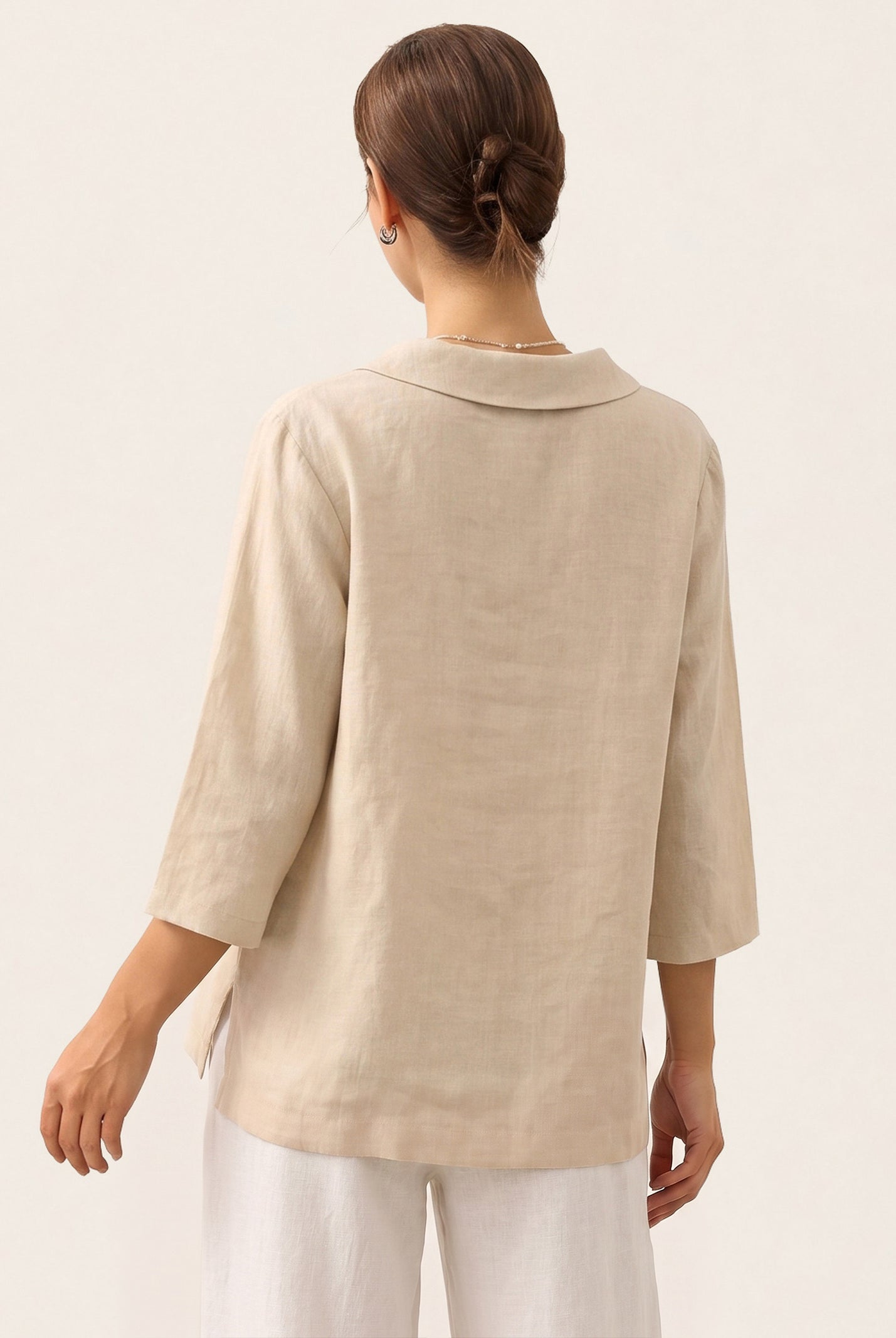 100% Linen Shawl V-Neck Half Sleeve Top JADE by LINTICO for women