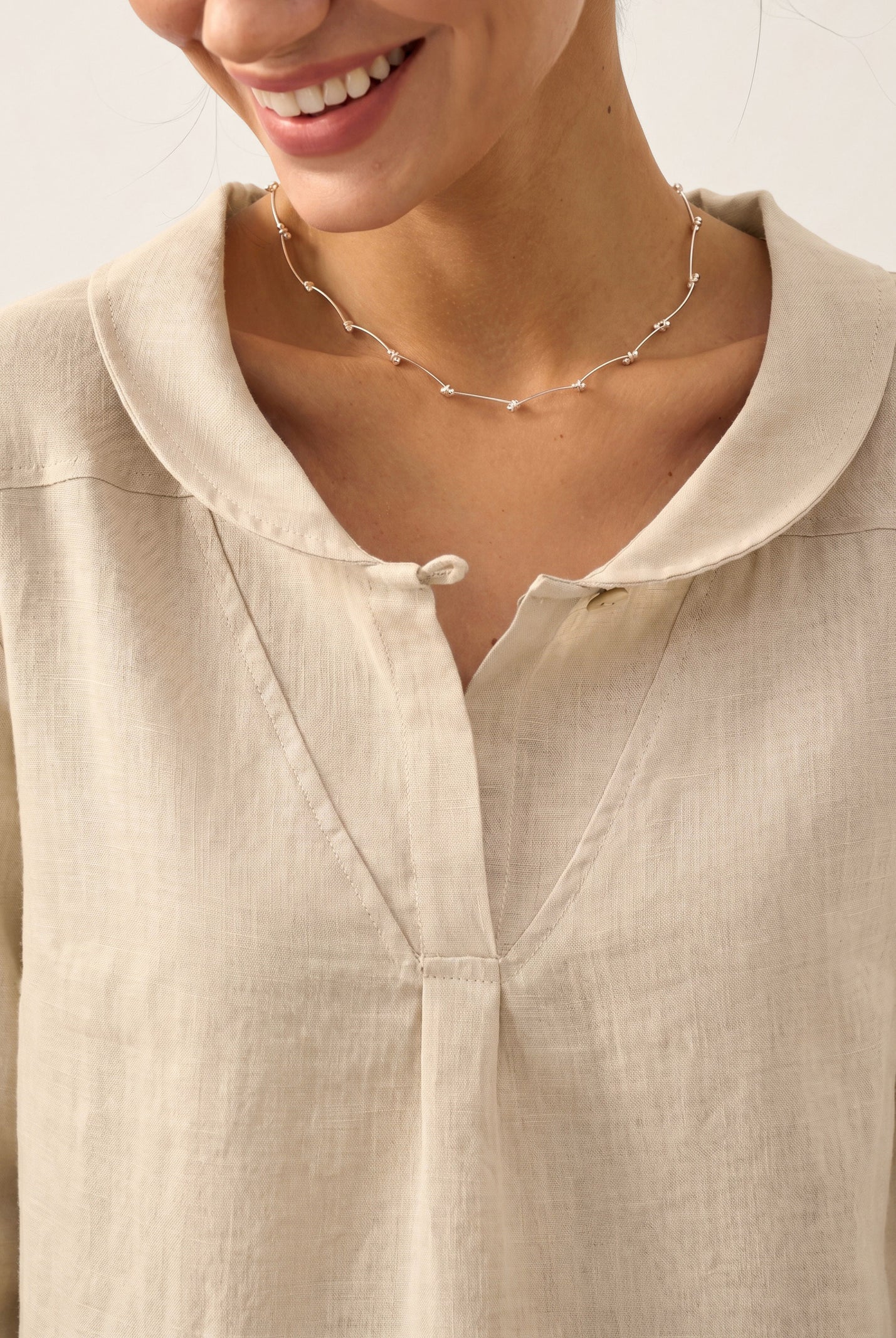 100% Linen Shawl V-Neck Half Sleeve Top JADE by LINTICO for women
