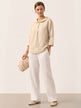 100% Linen Shawl V-Neck Half Sleeve Top JADE by LINTICO for women