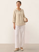 100% Linen Shawl V-Neck Half Sleeve Top JADE by LINTICO for women