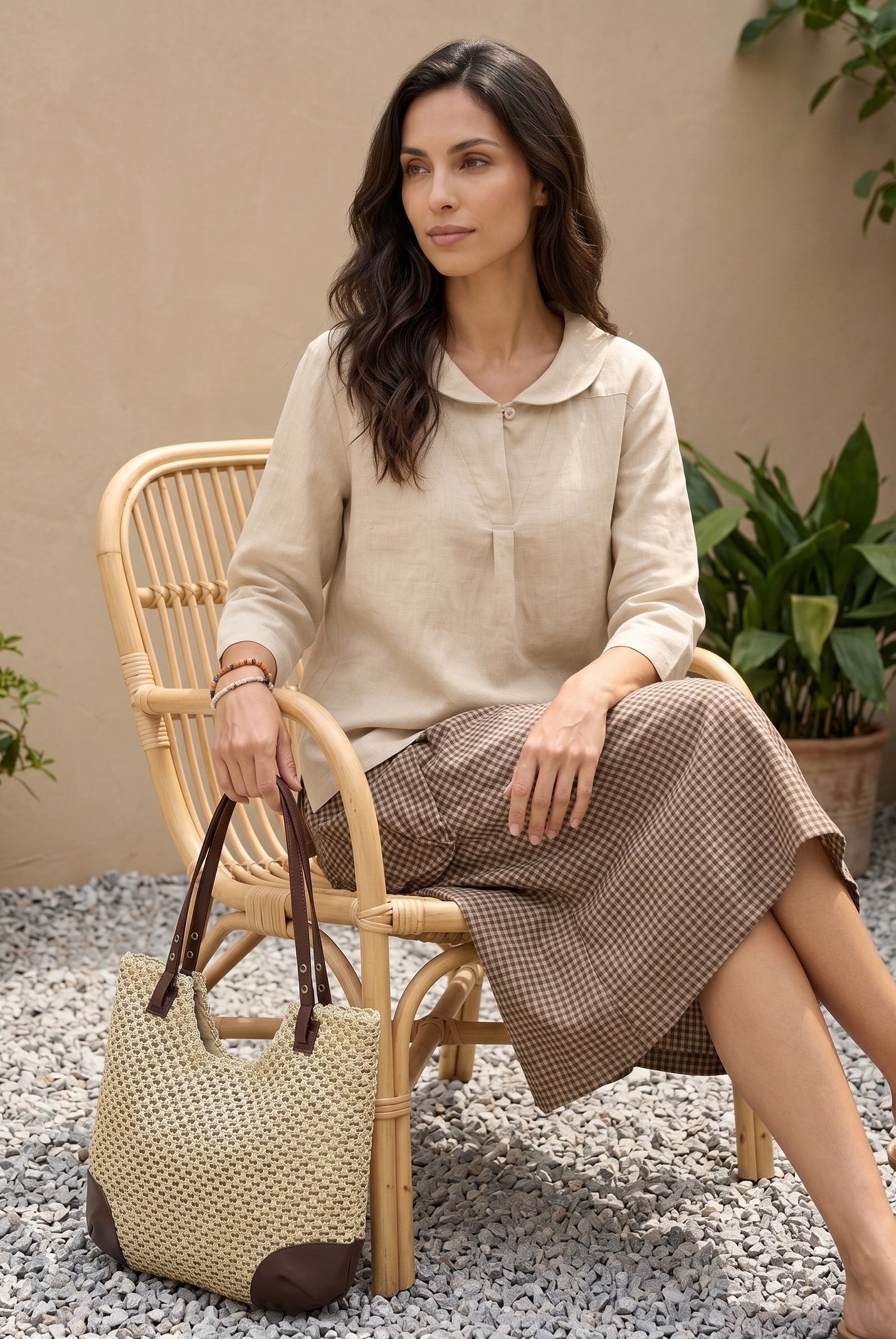 100% Linen Shawl V-Neck Half Sleeve Top JADE by LINTICO for women