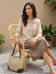 100% Linen Shawl V-Neck Half Sleeve Top JADE by LINTICO for women