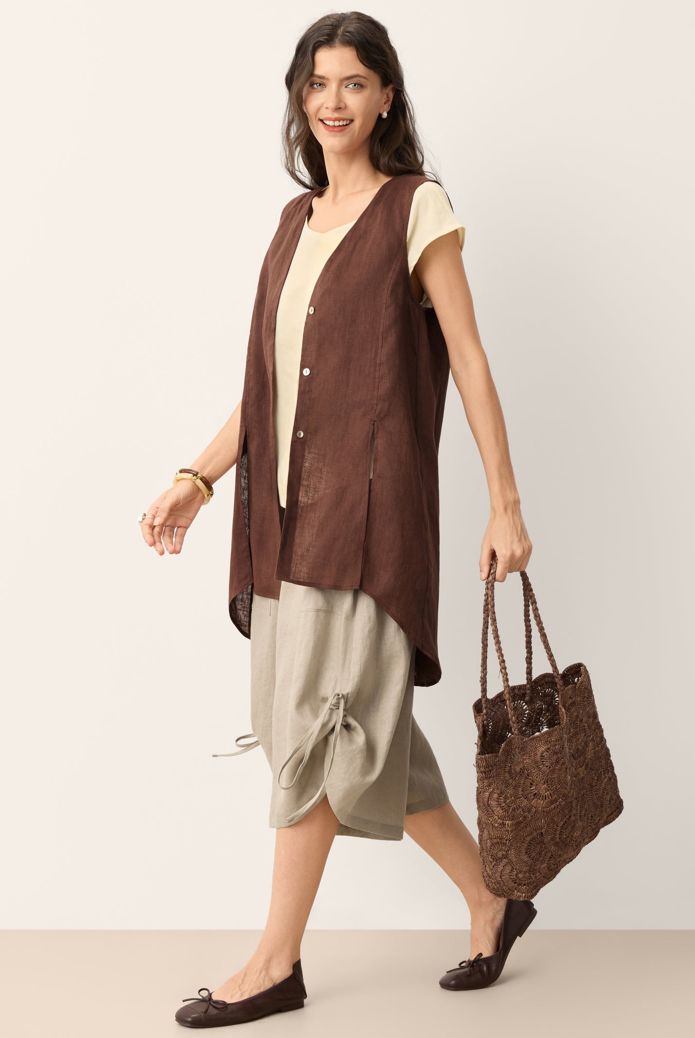 100% Linen Shell Button Slit Overtop DOMINIQUE by LINTICO for women