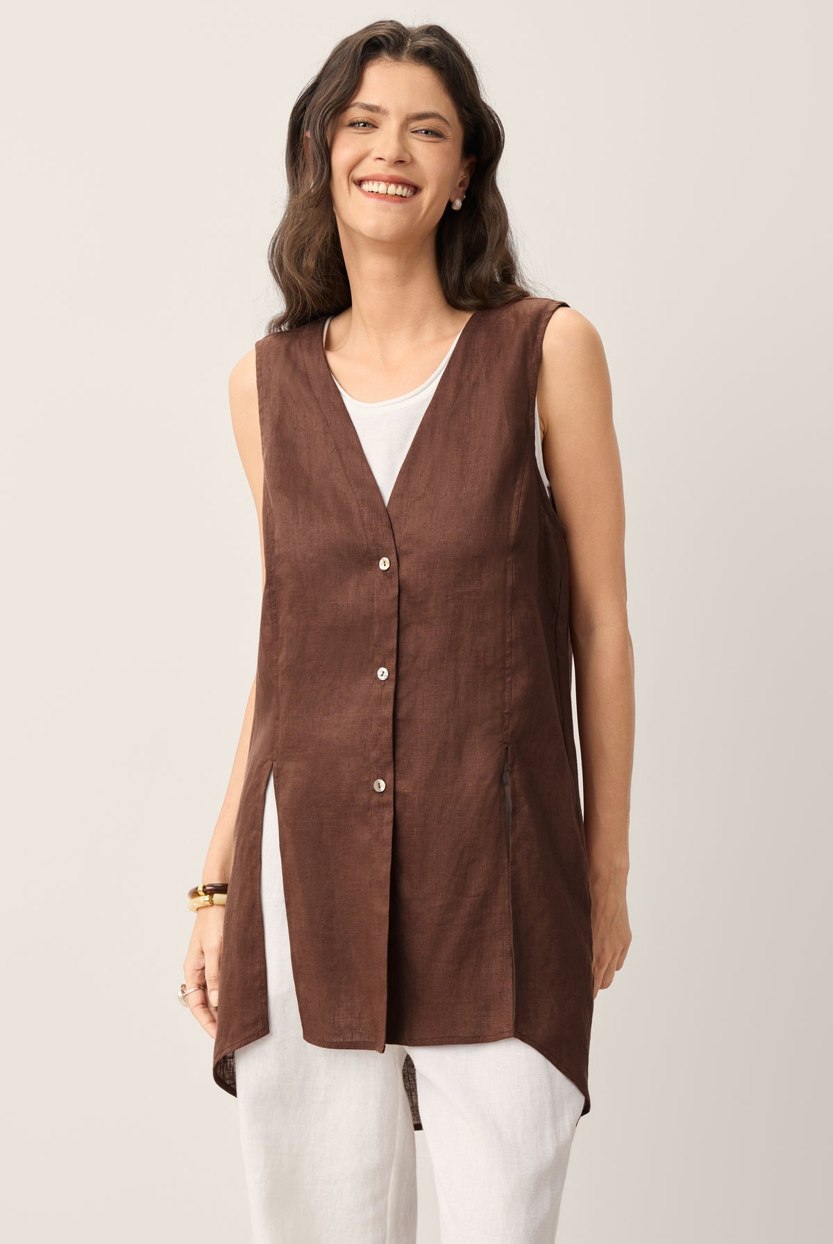 100% Linen Shell Button Slit Overtop DOMINIQUE by LINTICO for women
