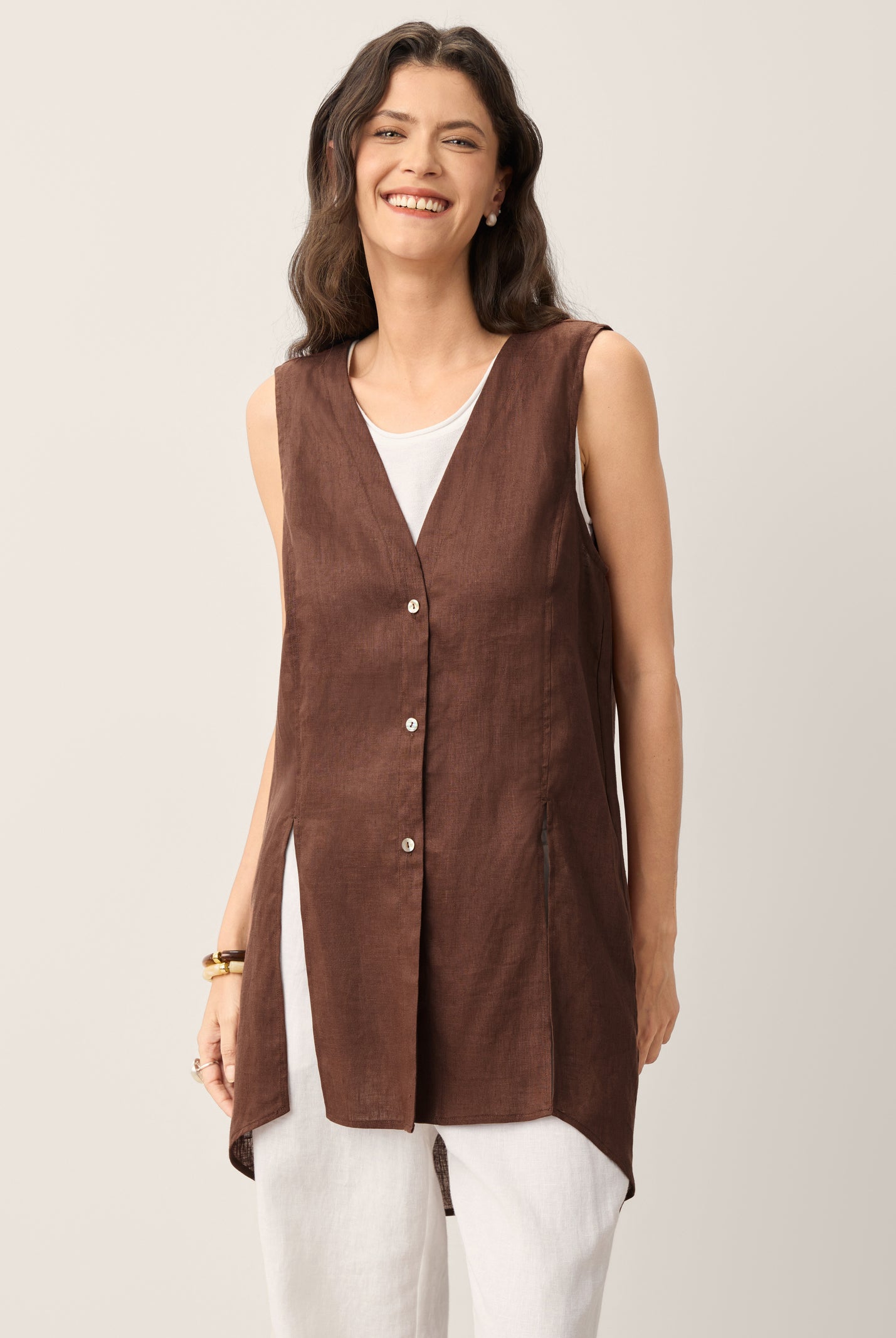 100% Linen Shell Button Slit Overtop DOMINIQUE by LINTICO for women