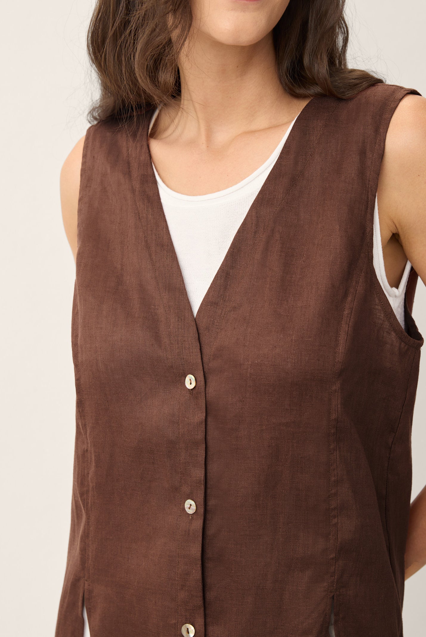 100% Linen Shell Button Slit Overtop DOMINIQUE by LINTICO for women