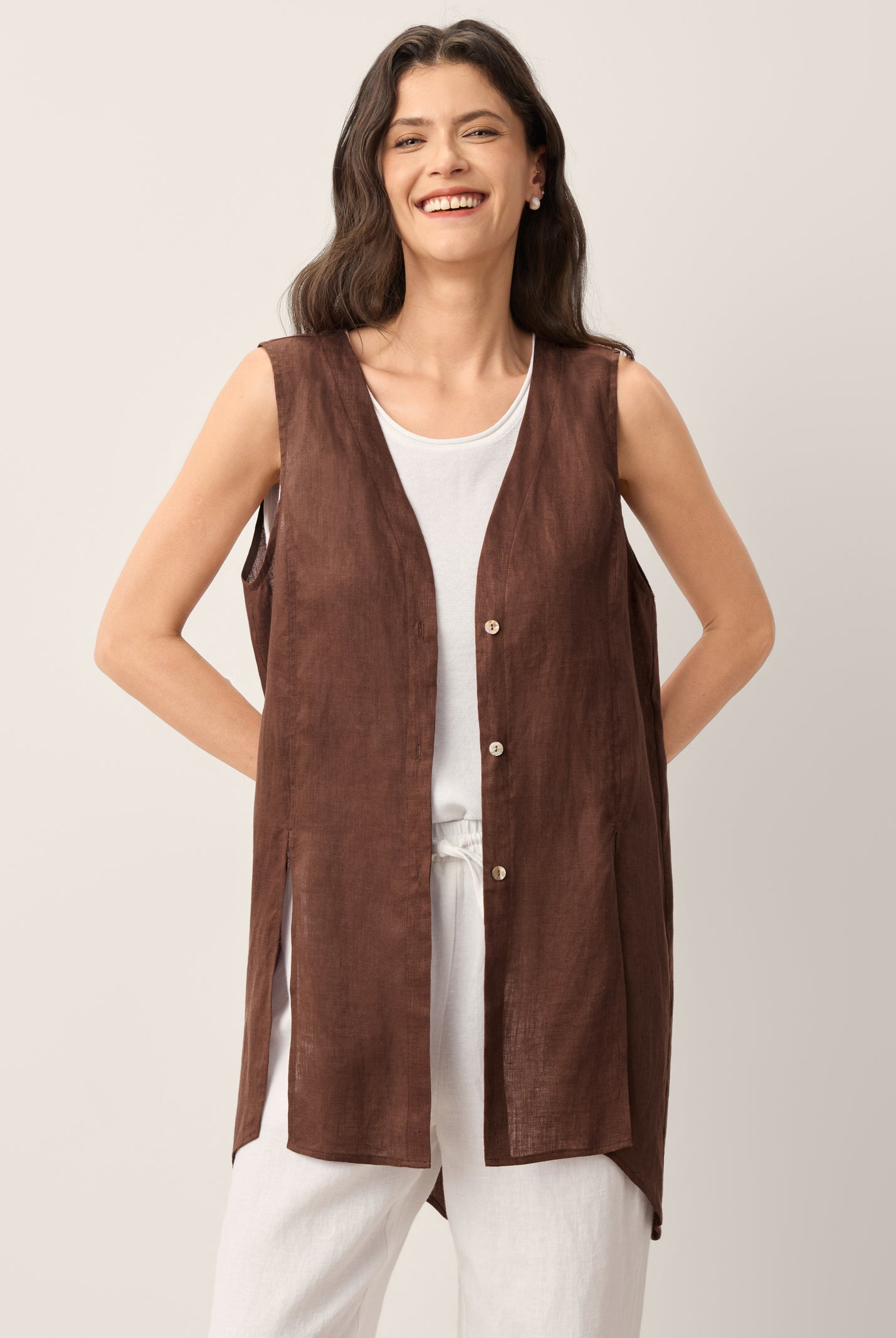 100% Linen Shell Button Slit Overtop DOMINIQUE by LINTICO for women