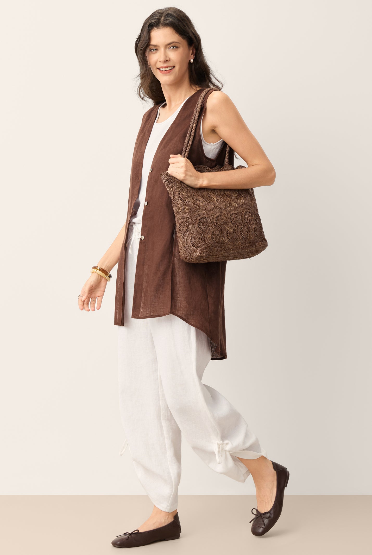 100% Linen Shell Button Slit Overtop DOMINIQUE by LINTICO for women