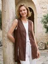 100% Linen Shell Button Slit Overtop DOMINIQUE by LINTICO for women